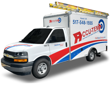 A Accu-Temp Heating & Air Conditioning truck - check out our  HVAC services today!
